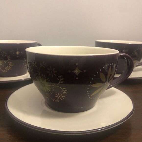 Starbucks Holiday 2006 Coffee Set Of 4 Plum Purple White Cup Saucer Mug - Picture 2 of 9